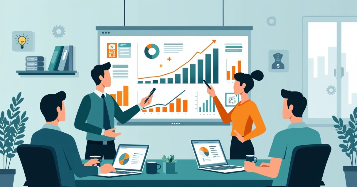 Empresários analisando painel de dados em gráfico com foco em decisões financeiras para PME